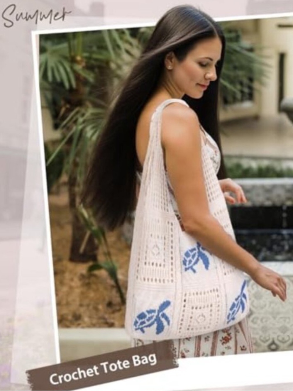 CROCHET TOTE BAG with BLUE TURTLE ACCENTS - Picture 11 of 16